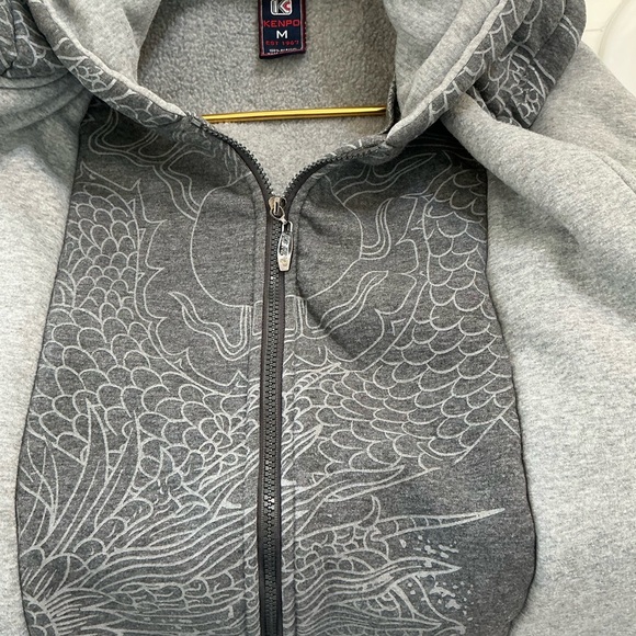 KENPO Gray double Zip-Up layered Hoodie dragon print medium - Picture 5 of 6